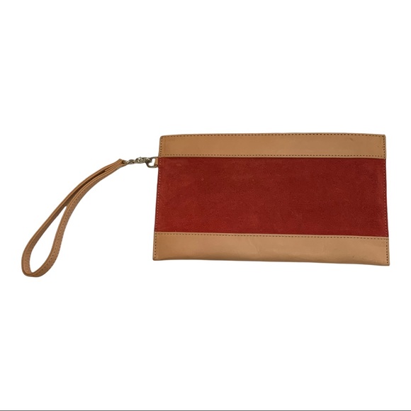 Claudia Rossini Wristlet Red Suede and Tan Leather 10" x 6" Perfect! - Picture 2 of 7